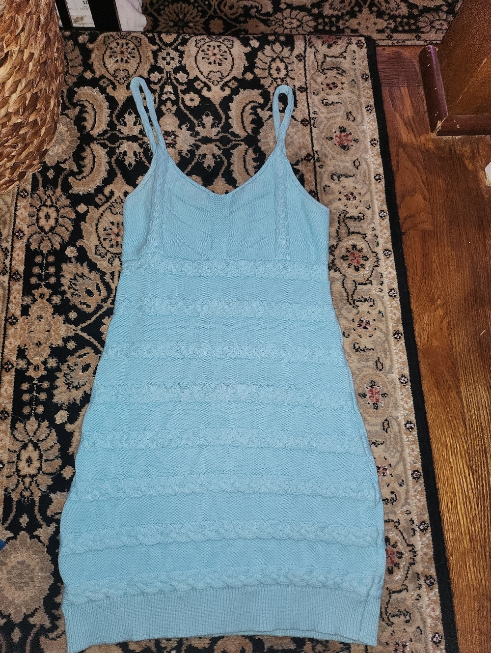 Cider Light Blue Knit Spaghetti Strap Mini Dress